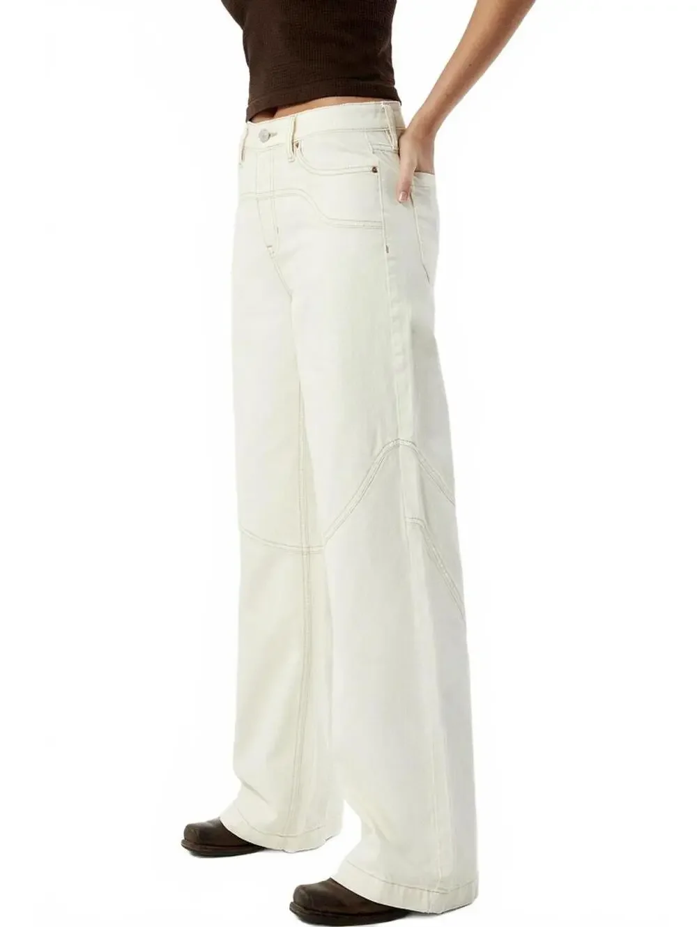 Pacsun Jessie Off White Cowboy High Waisted Baggy Jeans Size 25
